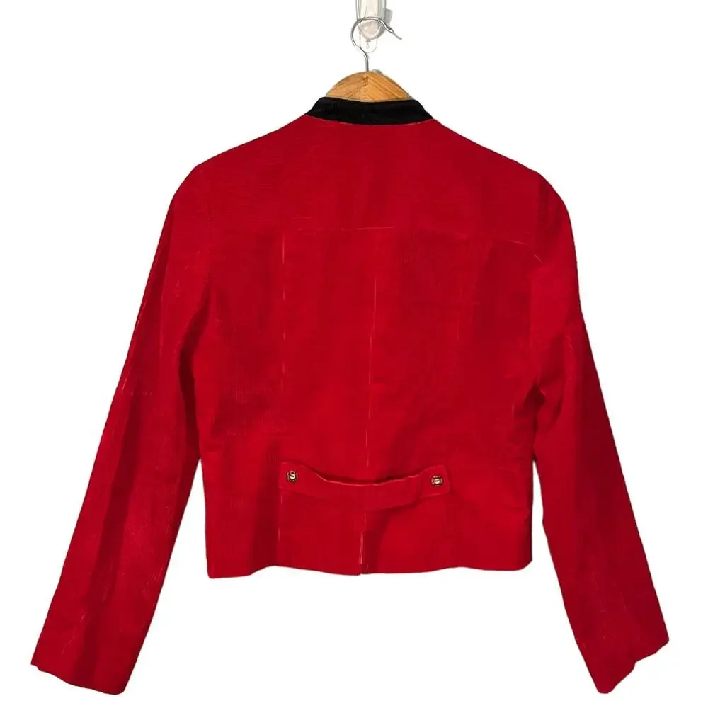 Lanz Original Vintage Blazer Size S Red Corduroy Black Trim Lined Jacket